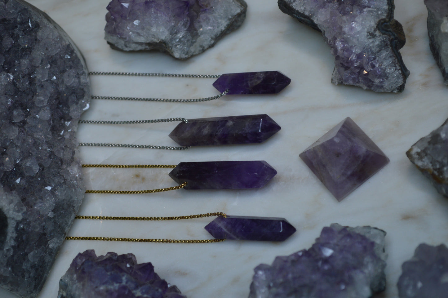 Amethyst Crystal Point Necklace w/ Adjustable Slide Bead