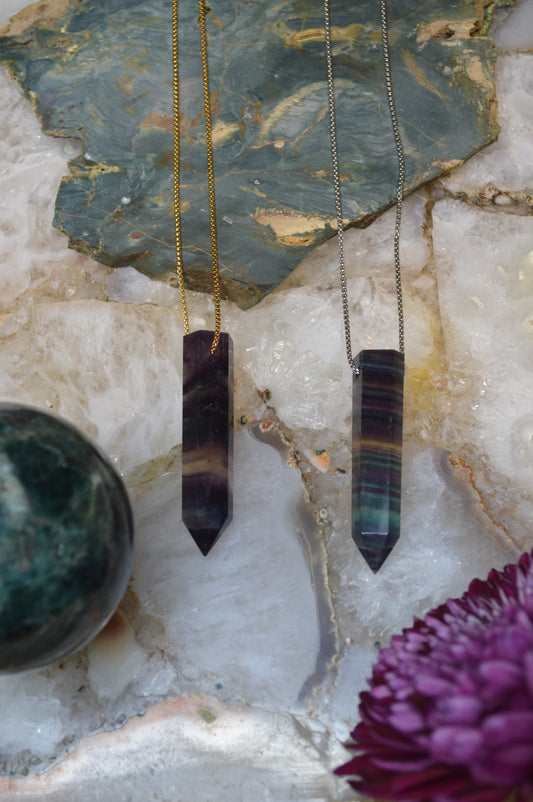 Fluorite Master Point 20” Necklace w/ Adjustable Slide Bead