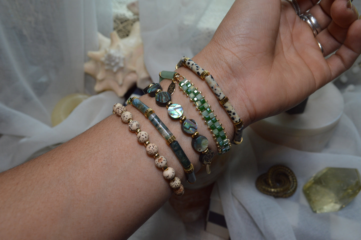 Abalone Moon Half Stretch Bracelet