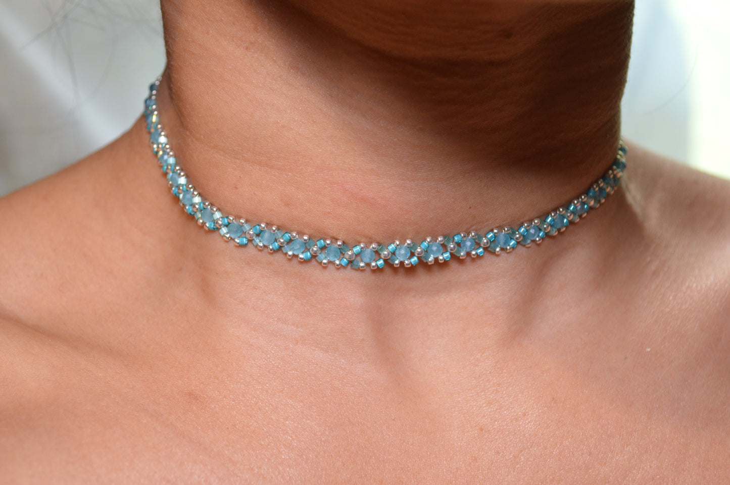 Aqua Cat's Eye Delica Silver Healix