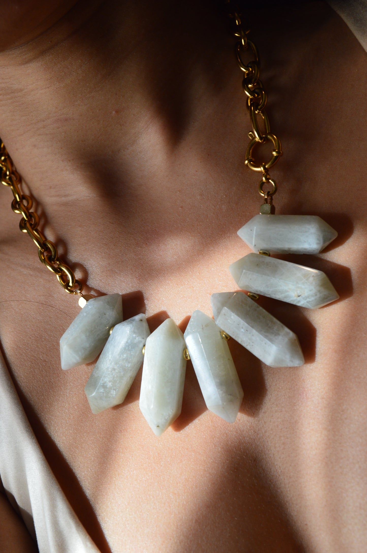 7pt Moonstone Stainless Statement Necklace