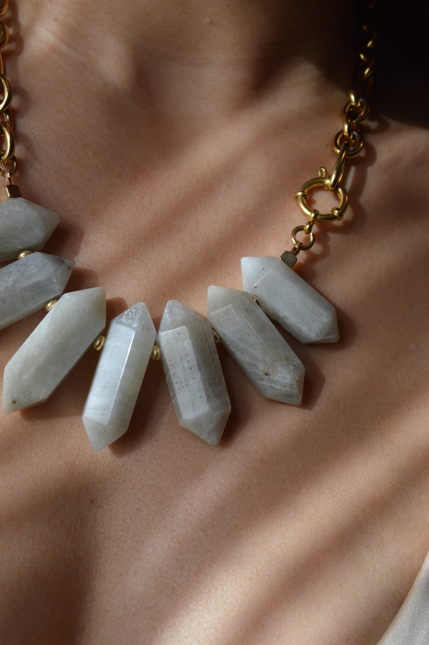 7pt Moonstone Stainless Statement Necklace