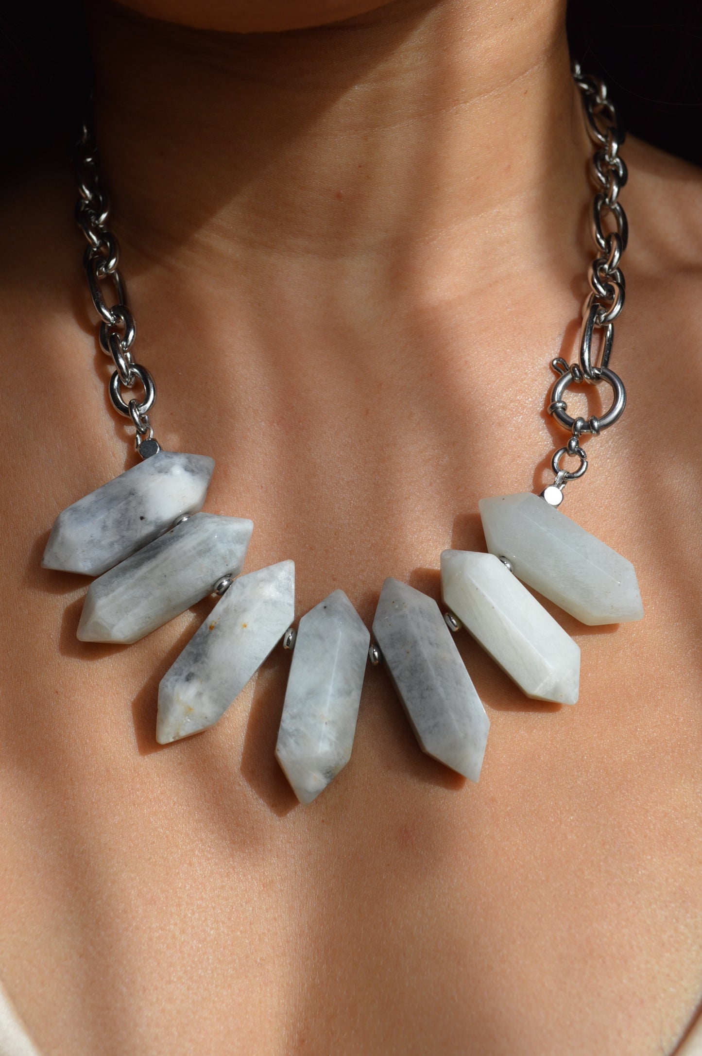 7pt Moonstone Stainless Statement Necklace
