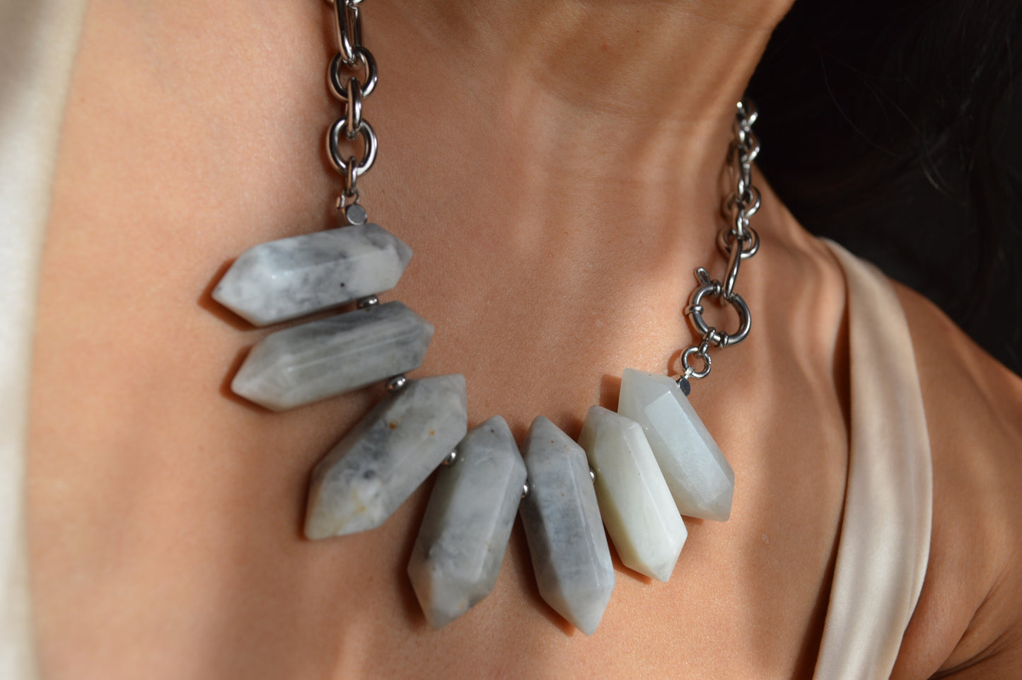 7pt Moonstone Stainless Statement Necklace