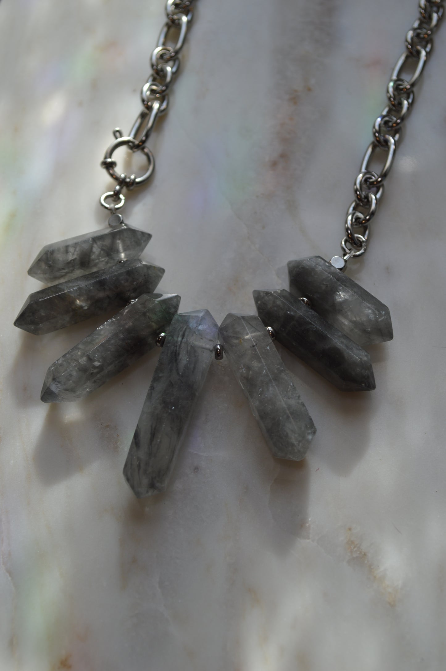 7pt Cloudy Quartz Stainless Statement Necklace