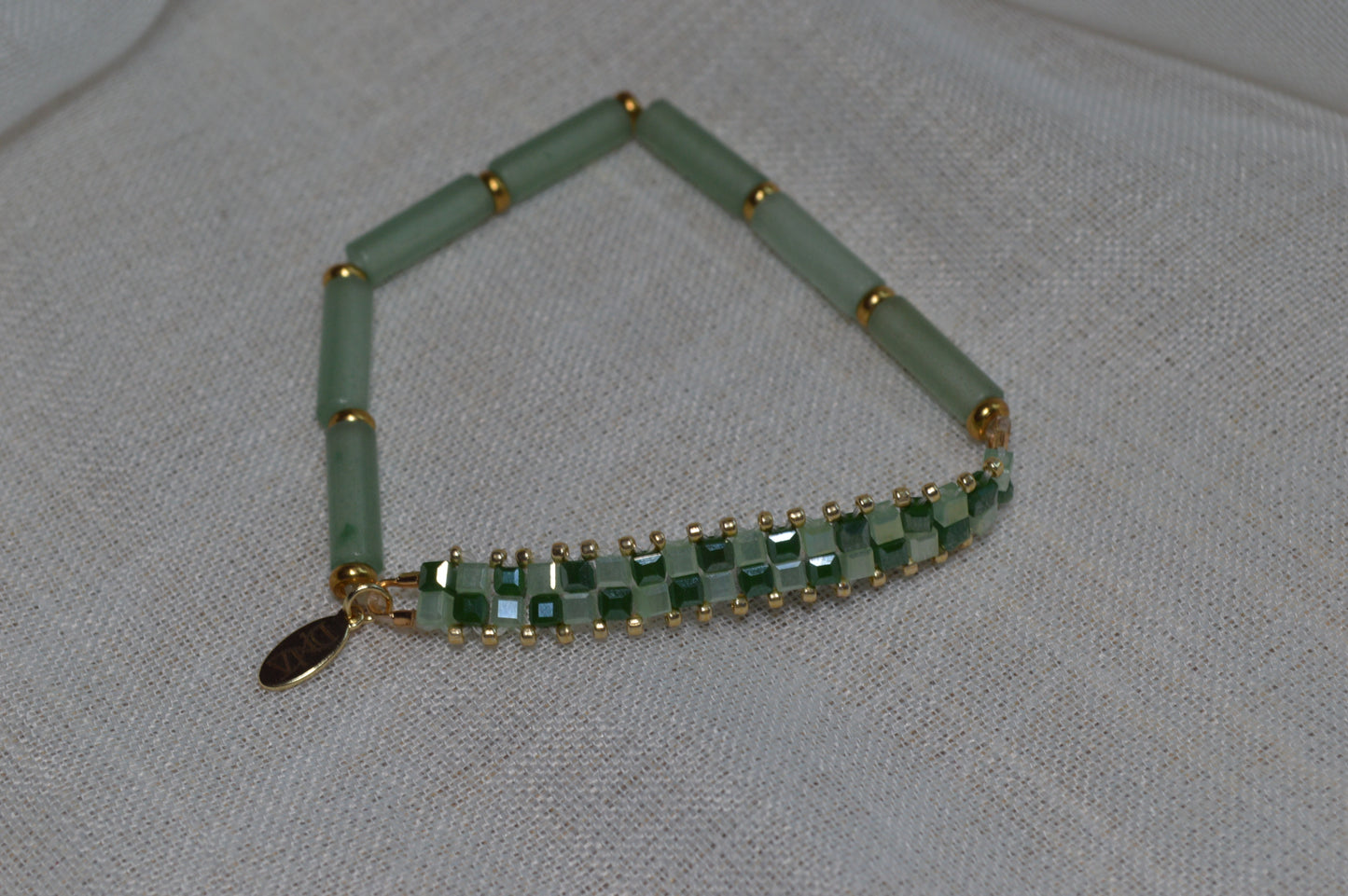 Check Me Aventurine Half Stretch Gold Bracelet