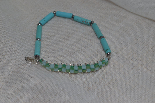 Check Me Turquoise Howlite Half Stretch Silver Bracelet