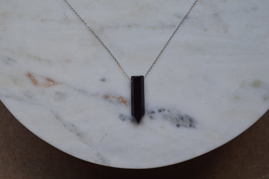 Obsidian Crystal Bullet Point 18” Necklace w/ Adjustable Slide Bead