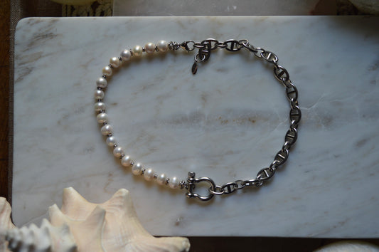 19" Shackle's Pearls & Marine's Helix Necklace