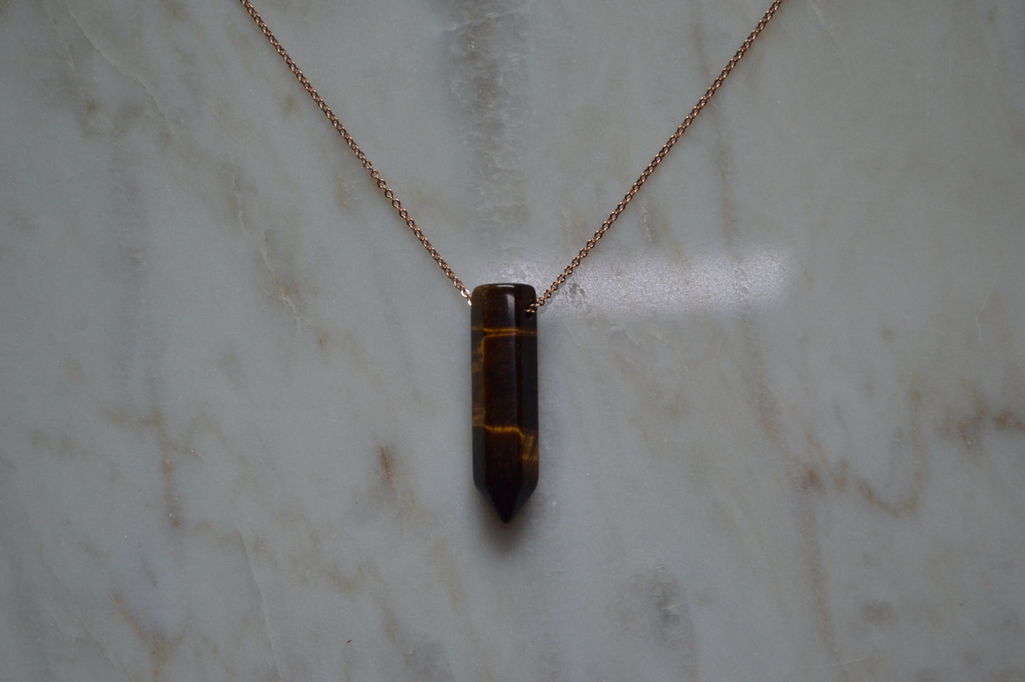 Tiger’s Eye Crystal Bullet Point 18” Necklace w/ Adjustable Slide Bead