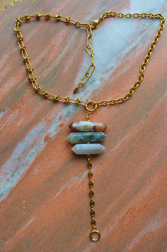 Elements Botswana Agate Lariat Necklace (Gold)