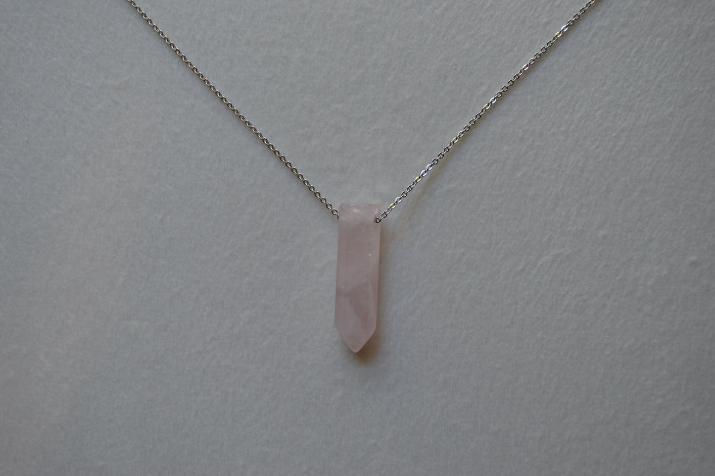 Rose Quartz Crystal Bullet Point 18” Necklace w/ Adjustable Slide Bead